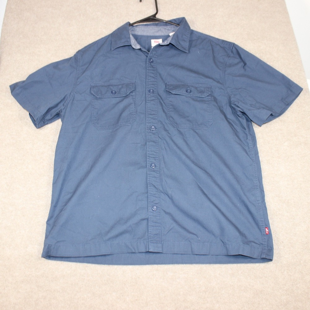 Levis Mens Relaxed Fit Short Sleeve Button Down Shirt Navy Blue Size M